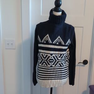 J Crew Geometric Patterned Turtleneck Sweater - Black and White